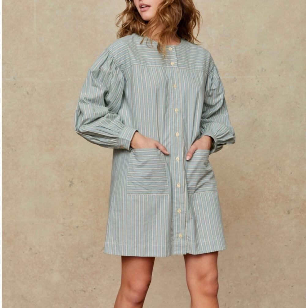 NWT Christy Dawn The Ryder cotton striped long sleeve button up shirt dress M